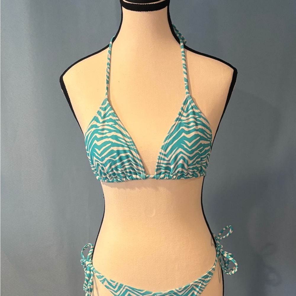Teal and White Halter Bikini